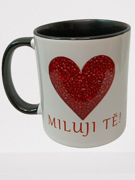 Fajnpocit keramický hrnek na kávu Miluji Tě černý (pro leváky)