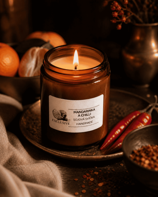 Mandarinka a chilli – sójová svíčka handmade 130 g